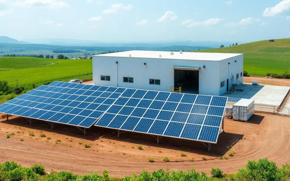 Solar-assisted poultry hatchery in Kenya with ground-mount PV array and battery storage container