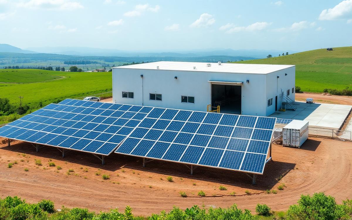 Solar-assisted poultry hatchery in Kenya with ground-mount PV array and battery storage container