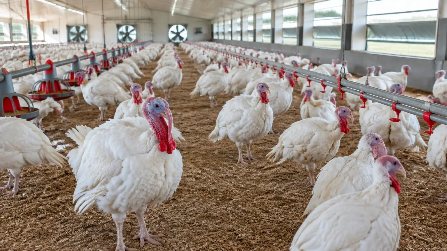 Illustration of feeding and drinking lines in a turkey grow-out house