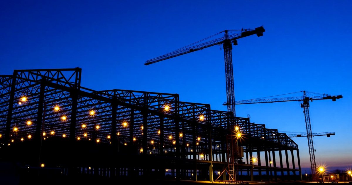 Complexo avícola comercial ilustrando um projeto de compras de grande porte